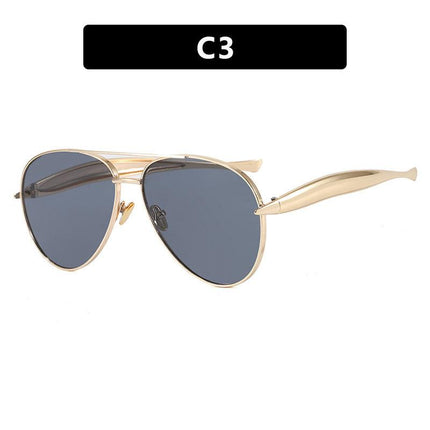 Style C3 Gold Frame Grey Lenses Chic Oversized Aviator Sunglasses - Retro Metal Frame with UV400 Protection for Women.