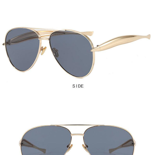 Style C3 Gold Frame Grey Lenses Chic Oversized Aviator Sunglasses - Retro Metal Frame with UV400 Protection for Women.