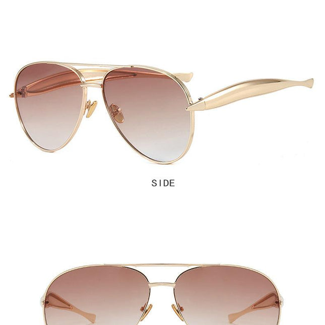 Style C4 Gold Frame Brown Lenses Chic Oversized Aviator Sunglasses - Retro Metal Frame with UV400 Protection for Women.