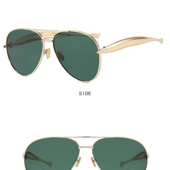 Style C5 Gold Frame Green Lenses Chic Oversized Aviator Sunglasses - Retro Metal Frame with UV400 Protection for Women.