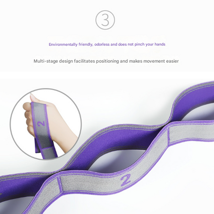 Blue and Purple 9-Loop Yoga Stretch Strap - Numbered Band for Flexibility and Physical Therapy.