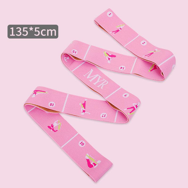 Pink Instructional Yoga Stretch Strap with Embroidered Pose Guide - 11-Loop Flexibility Band.