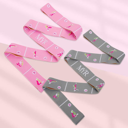Pink Instructional Yoga Stretch Strap with Embroidered Pose Guide - 11-Loop Flexibility Band.