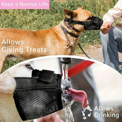 3 Pcs Size S Black Breathable Mesh Dog Muzzle - Soft & Comfortable Guard to Prevent Biting, Allows Panting and Drinking.