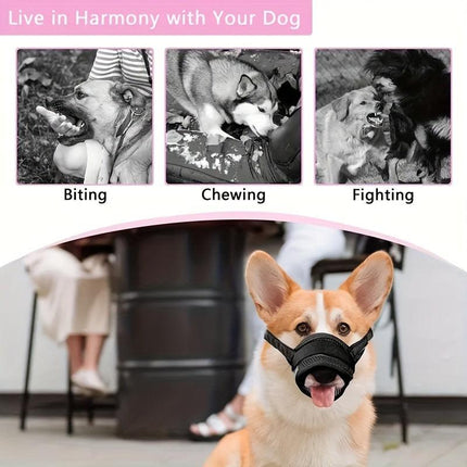 3 Pcs Size L Black Breathable Mesh Dog Muzzle - Soft & Comfortable Guard to Prevent Biting, Allows Panting and Drinking.