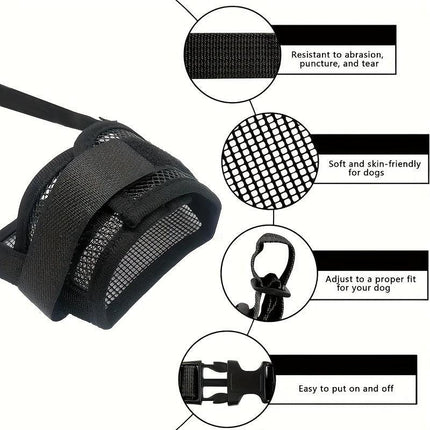3 Pcs Size XXL Black Breathable Mesh Dog Muzzle - Soft & Comfortable Guard to Prevent Biting, Allows Panting and Drinking.