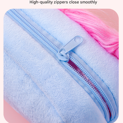 Purple and Blonde Hair Cute Plush Monster Pencil Case - Fluffy Stationery Pouch with DIY Styleable Hair for Kids.