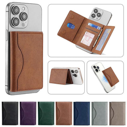 Black 3-in-1 Magnetic Wallet for MagSafe - Slim PU Leather Card Holder with Kickstand.