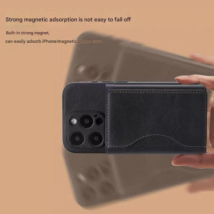Black 3-in-1 Magnetic Wallet for MagSafe - Slim PU Leather Card Holder with Kickstand.