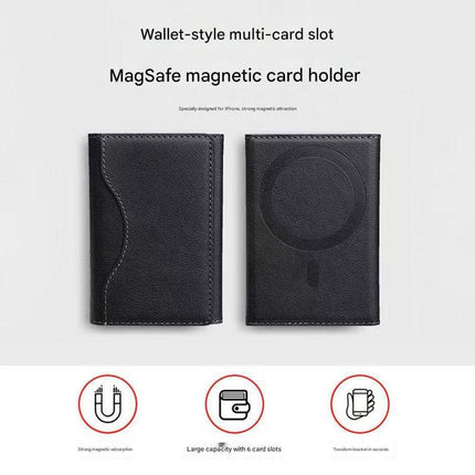 Black 3-in-1 Magnetic Wallet for MagSafe - Slim PU Leather Card Holder with Kickstand.