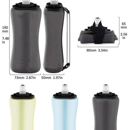 Yellow Collapsible Handheld Running Flask - 350ml Lightweight Silicone Water Bottle with Bite Valve.