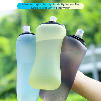 Yellow Collapsible Handheld Running Flask - 350ml Lightweight Silicone Water Bottle with Bite Valve.