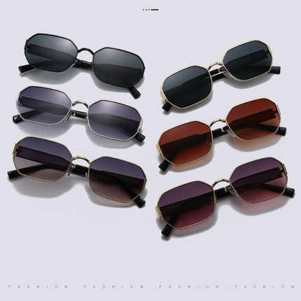 Gold Frame and Black Grey Lenses Modern Retro Geometric Sunglasses - Chic Metal Frame with UV400 Lenses and Black PU Leather Protective Case.