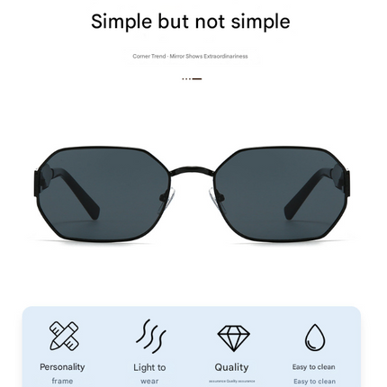 Gold Frame and Black Grey Lenses Modern Retro Geometric Sunglasses - Chic Metal Frame with UV400 Lenses and Black PU Leather Protective Case.
