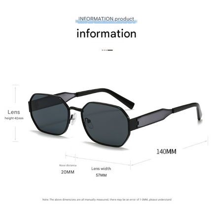 Gold Frame and Black Grey Lenses Modern Retro Geometric Sunglasses - Chic Metal Frame with UV400 Lenses and Black PU Leather Protective Case.