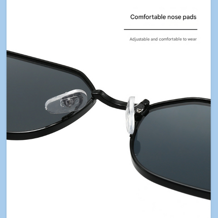 Gold Frame and Black Grey Lenses Modern Retro Geometric Sunglasses - Chic Metal Frame with UV400 Lenses and Black PU Leather Protective Case.