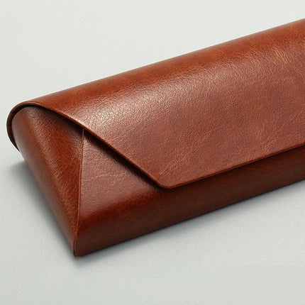 2 Pcs Brown Vintage Style PU Leather Eyewear Case - Protective Hard Shell with Soft Lining.