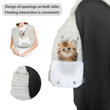 Grey Quilted Hands-Free Pet Carrier Sling - Comfortable Front Pack for Small Dogs & Cats.