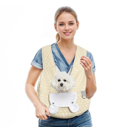 Light Khaki Quilted Hands-Free Pet Carrier Sling - Comfortable Front Pack for Small Dogs & Cats.