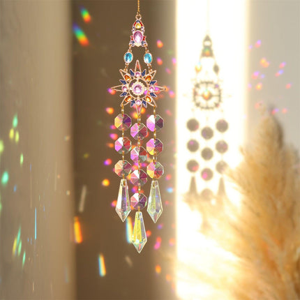 Colorful Dazzling Celestial Crystal Suncatcher - Moon Shape Rainbow Maker Window Hanging Ornament.