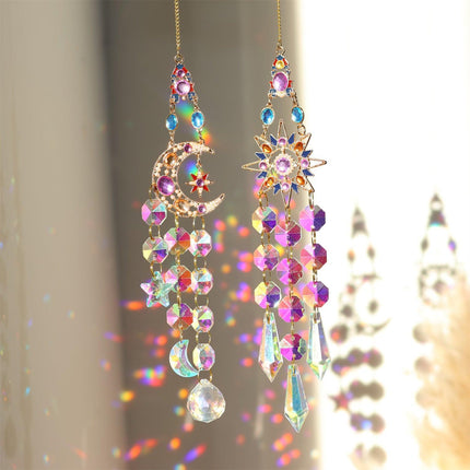 Colorful Dazzling Celestial Crystal Suncatcher - Moon Shape Rainbow Maker Window Hanging Ornament.