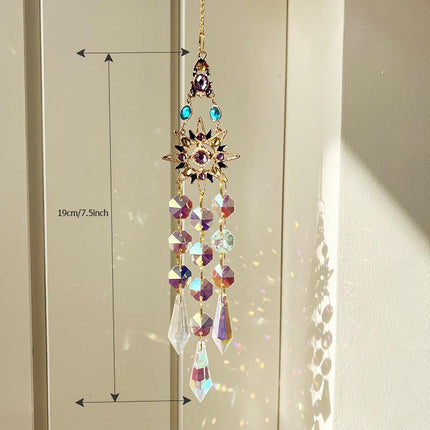 Colorful Dazzling Celestial Crystal Suncatcher - Moon Shape Rainbow Maker Window Hanging Ornament.