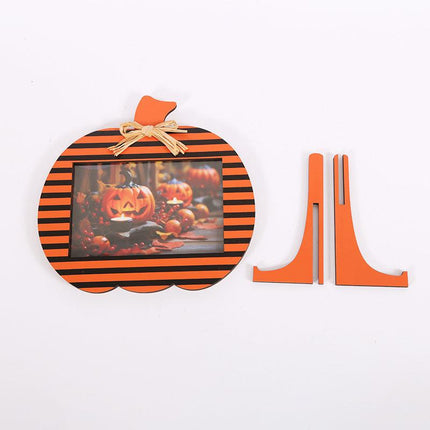 Black and Orange Polka Dot Pattern Festive Pumpkin Photo Frame - Rustic Halloween Tabletop Picture Holder.