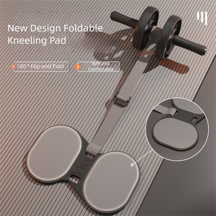 Grey Assisted Rebound Ab Roller with Foldable Knee Pad - Dual Wheel Core Trainer for Home Gym.