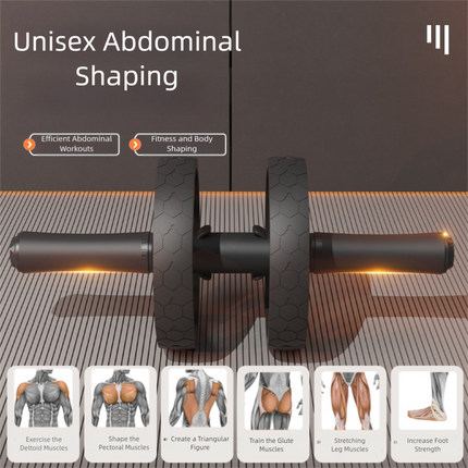 Grey Assisted Rebound Ab Roller with Foldable Knee Pad - Dual Wheel Core Trainer for Home Gym.
