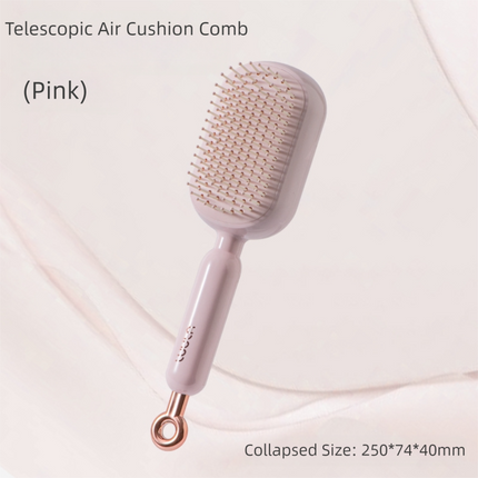 Pink Innovative Self-Cleaning Cushion Hairbrush - Retractable Bristle Detangling & Scalp Massager.