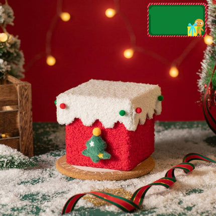 Red and White Luxe Plush Christmas Gift Box - Decorative Holiday Treat Box with Snowy Trim.