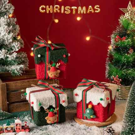 Red and White Luxe Plush Christmas Gift Box - Decorative Holiday Treat Box with Snowy Trim.
