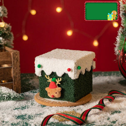 White and Green Luxe Plush Christmas Gift Box - Decorative Holiday Treat Box with Snowy Trim.