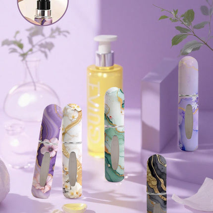 Black Chic Marble Travel Perfume Atomizer Set (3-Pack) - 5ml Leakproof Bottom-Fill Spray Bottles.