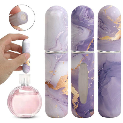 Purple Chic Marble Travel Perfume Atomizer Set (3-Pack) - 5ml Leakproof Bottom-Fill Spray Bottles.