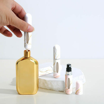 Purple Chic Marble Travel Perfume Atomizer Set (3-Pack) - 5ml Leakproof Bottom-Fill Spray Bottles.