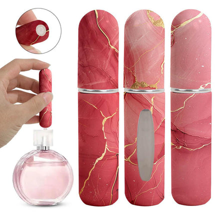 Red Chic Marble Travel Perfume Atomizer Set (3-Pack) - 5ml Leakproof Bottom-Fill Spray Bottles.