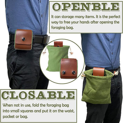 Coffee Collapsible Canvas Foraging Pouch - Hands-Free Belt Bag for Hiking & Camping Activities.