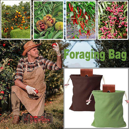 Coffee Collapsible Canvas Foraging Pouch - Hands-Free Belt Bag for Hiking & Camping Activities.