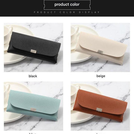 Beige Sleek PU Leather Eyeglass Pouch Set (3-Pack) - Slim Protective Case for Sunglasses.