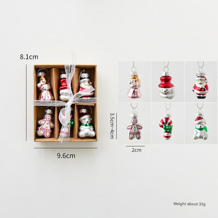 Style C Colorful Dainty Miniature Glass Christmas Ornament Set - 6pc Micro Holiday Characters.