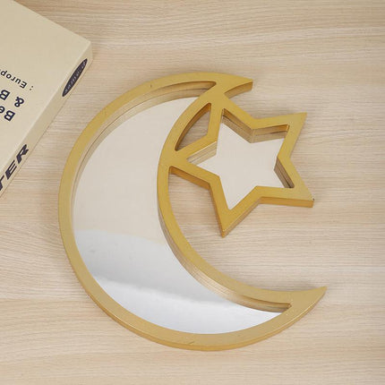 2 Pcs Gold and White Mirrored Elegant Celestial Moon & Star Serving Tray - Gold Finish Decorative Platter for Home & Holidays.