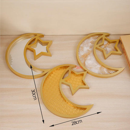 2 Pcs Gold and White Mirrored Elegant Celestial Moon & Star Serving Tray - Gold Finish Decorative Platter for Home & Holidays.