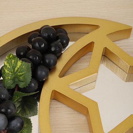 2 Pcs Gold and White Mirrored Elegant Celestial Moon & Star Serving Tray - Gold Finish Decorative Platter for Home & Holidays.