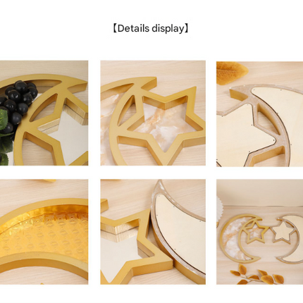 2 Pcs Gold Marble Effect Elegant Celestial Moon & Star Serving Tray - Gold Finish Decorative Platter for Home & Holidays.