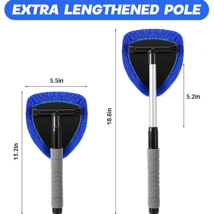 Blue Car Windshield Cleaner Tool, Inside with 4 Reusable and Washable Microfiber Pads and Extendable Handle, Moisture Removal Tool.
