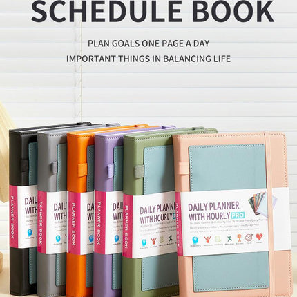 Pink A5 PU Leather Agenda for Productivity & Time Management-Undated Daily & Hourly Planner Pro.