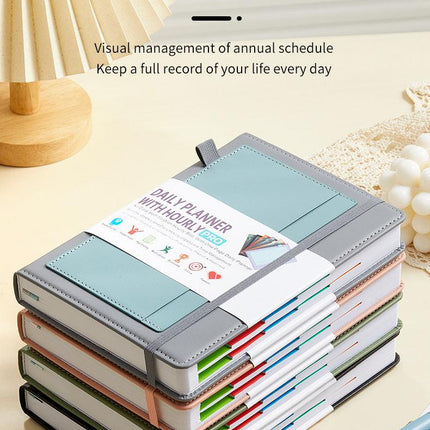 Pink A5 PU Leather Agenda for Productivity & Time Management-Undated Daily & Hourly Planner Pro.