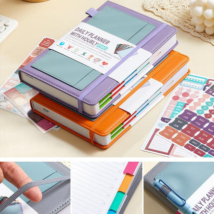 Pink A5 PU Leather Agenda for Productivity & Time Management-Undated Daily & Hourly Planner Pro.