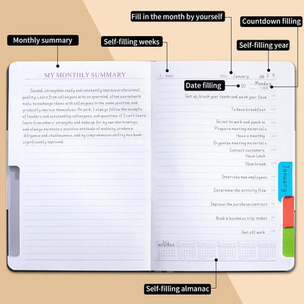 Pink A5 PU Leather Agenda for Productivity & Time Management-Undated Daily & Hourly Planner Pro.